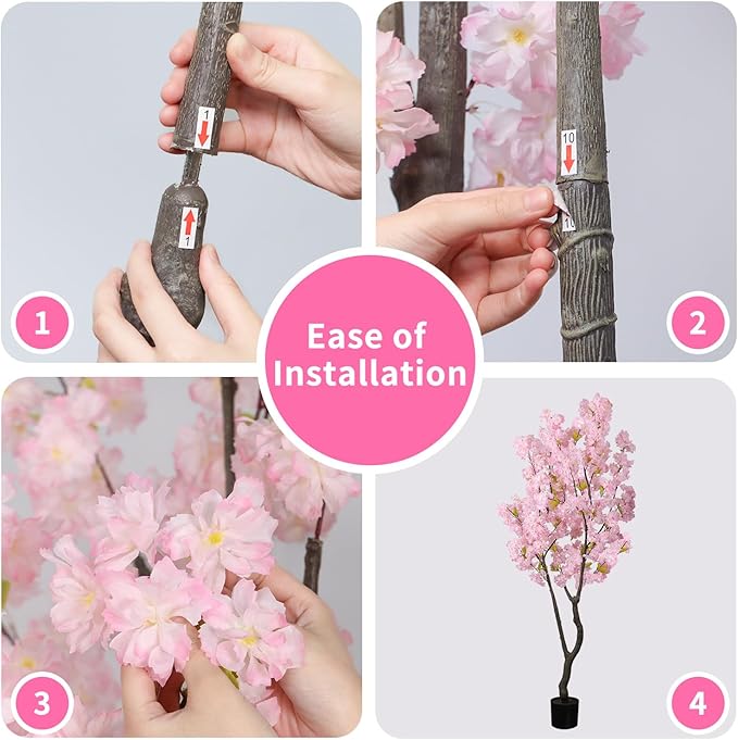 Artificial Pink Cherry Blossom Tree 6.5ft(78in) Faux Japanese Sakura Indoor Decor Handmade Natural Fake Cherry Flowers Tree for Home Realistic Pink Plant in Pot for Living Room,Office,Outdoor Decor