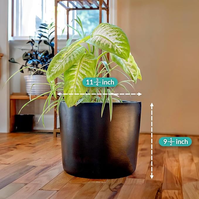 Willowy 12 Inch Large Plant Pot (Black) - Slightly Tapered Ceramic Indoor Planter Pot, Large Black Modern Planter, 12 Inch Pots for Plants, Outdoor Flower/Tree Pot