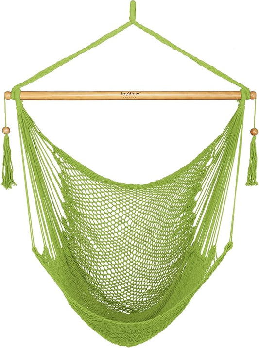 JoyView Hammock Chair with Spreader Bar Caribbean Hammock Swing Chair 300 LBS Weight Capacity XL Rope Hanging Chair for Outdoor Indoor Garden Yard - Light Green