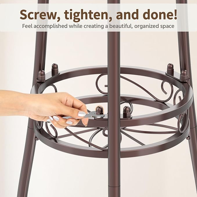 LASZOLA 3 Tier Bronze Metal Plant Stand for Multiple Large Planters Indoor Outdoor Organizer, Heavy Duty Tall Flower Stand for Corner Patio Bathroom Office, Modern Sturdy Vertical Iron Rack, Cat Proof