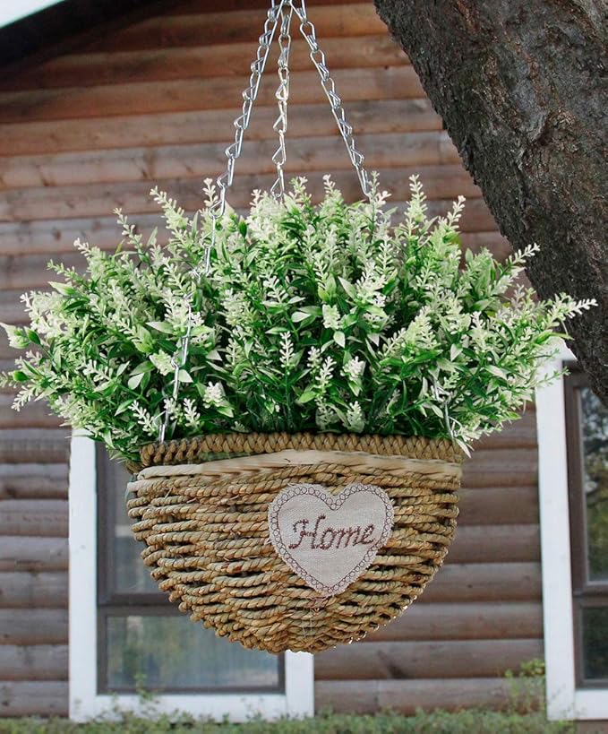 RECUTMS Artificial Plants Lavender, 8 Bundles Outdoor UV Resistant Greenery Fake Shrubs Simulation Plants Indoor Outside Hanging Planter Home Garden Decor (White)