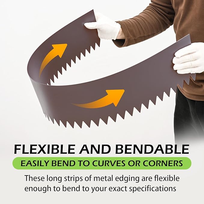 6PCS Rust Steel Landscape Edging Kit, 40" L x 6" H (20ft Total) Galvanized Steel Landscape Lawn Edging Powder for Lawn Yard, Coated Bendable Metal Strips, No-Dig Hammer-in Edging Border w/7Clips