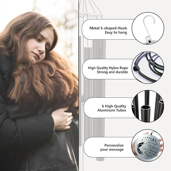 Personalized 36" Bereavement Wind Chimes for Outside, Memorial Gift in Remembrance of a Loved One, Sympathy Gift for Loss of Mother Father Husband, Garden Patio Decor