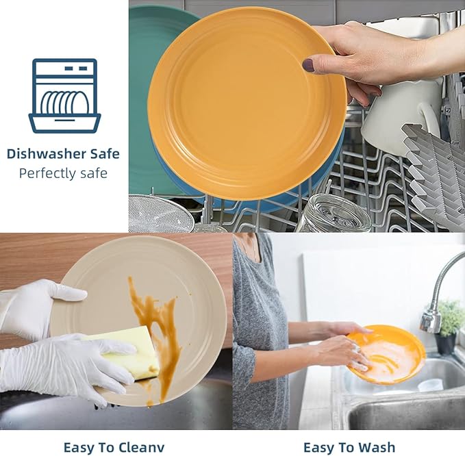 Wheat Straw Dinnerware Sets - SGAOFIEE 36 Piece Unbreakable Dinnerware Sets, Reusable Wheat Straw Plates and Bowls Sets, Travel Camping Cutlery Set, Dishwasher Microwave Safe Dinnerware Colourful