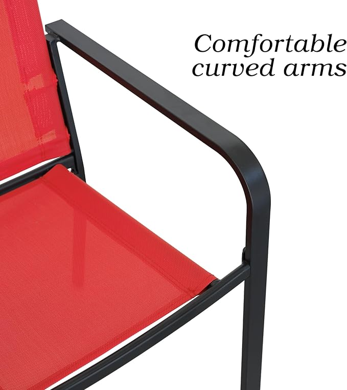 Patio Dining Chairs Set of 2 with Textilene mesh Fabric, Outdoor Space Saving Lawn Chairs for Porch Garden Backyard Poolside Sling Chairs,Red