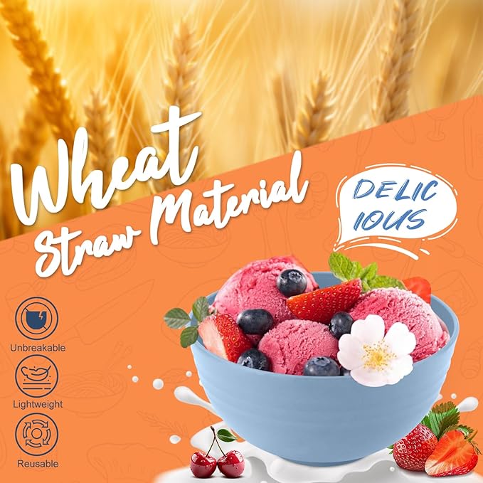 40 PCS Wheat Straw Dinnerware Sets Unbreakable Dishes Set for 8 Plastic Plates and Bowls Sets with Cups Dishwasher & Microwave Safe - Colorful