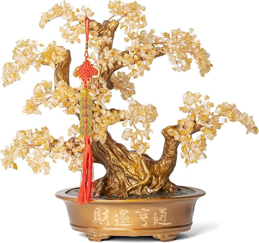 Natural Citrine Gemstone Crystal Bonsai Tree of Life（1,350 Gemstone Count） Large Feng Shui Money Chakra Tree for Luck and Wealth Desk Decoration 20 Inches