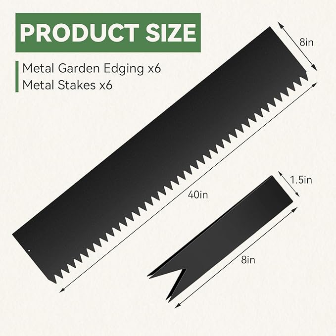 6PCS 8 inch Steel Landscape Edging Kit - 40" L x 8" H Each (20ft Total) Galvanized Steel Edge for Lawn Yard- No-Dig Hammer-in Heavy Duty Metal Edging Border with 6 Clips