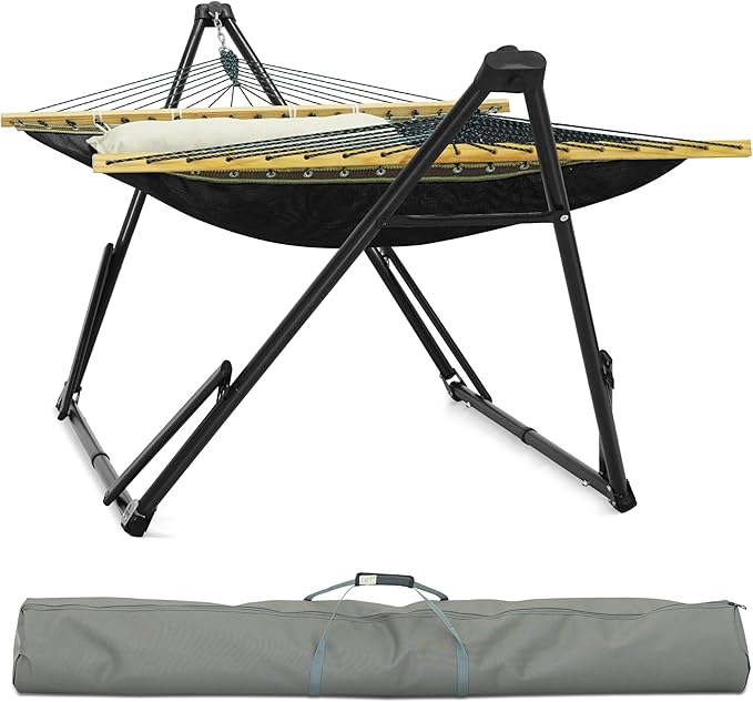 Tranquillo Unity Adjustable Hammock Stand, 800 lbs Capacity Steel Double Hammock Stand for 2 Persons, Premium Pre-Assembled Stand for Indoor Outdoor, Black