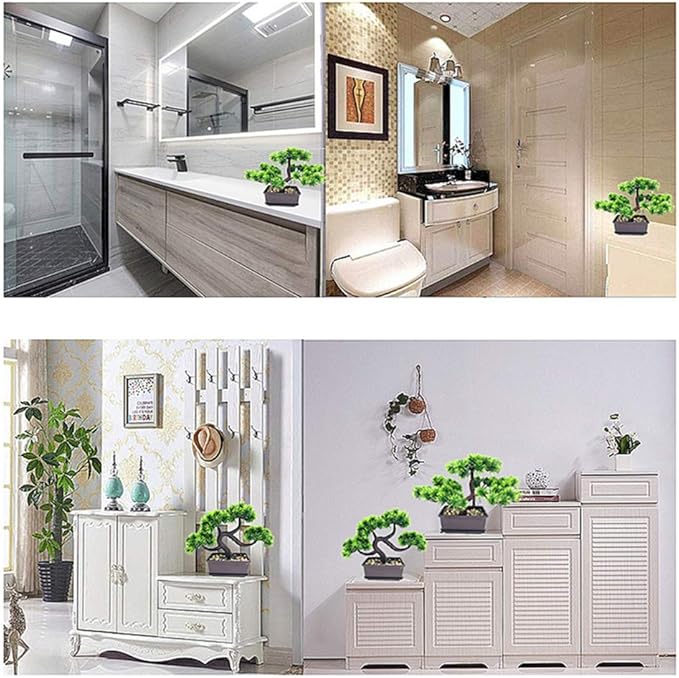 Artificial Plants Fake Bonsai Pine Trees Plants Greenery Japanese Pine Bonsai Tree Desktop Display Simulation,Office,Living Room,Zen Garden Decoration Indoor Home Décor(2 Pack Potted)