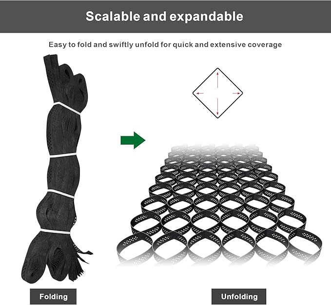 Geo Grid 3" Thick Gravel Ground Grid - 9 x 17 Ft Driveway Geocell with 1885 LBS Per Sq Load, Foldable Gravel Retainer Permeable Stabilizer for Driveways, Walkway, Slope Shed Base & Garden