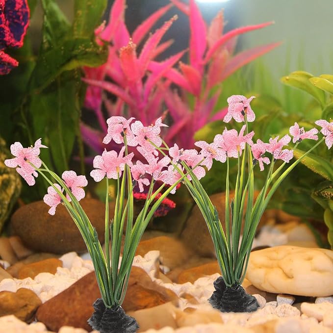 Balacoo 2 Pcs Pink Fish Tank Decor: Plastic Realistic Aquarium Plants, Silk Aquarium Plants for Betta Fish Tank Landscaping Decorations (Pink, 8.3 Inch)