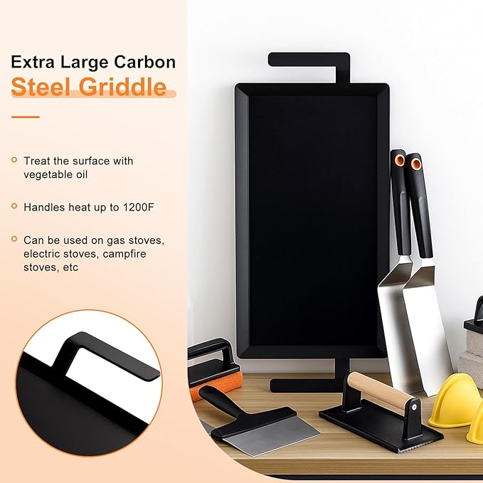 Maxdot 16 Pcs Grilling Accessories Kit Include 24'' x 10'' Carbon Steel Griddle, Grilling Accessory Toolkit and Griddle Cleaning Kit for Outdoor Gas Grill, Induction, Gas/Electric Stove and Oven