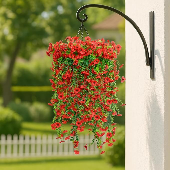 8PCS Artificial Flowers for Outdoors,Hanging Outdoor Faux Plants,UV Resistant Fake Flowers for Outdoor Planters,Realistic Fake Plants Spring Decor for Porch,Patio,Yard (Red)