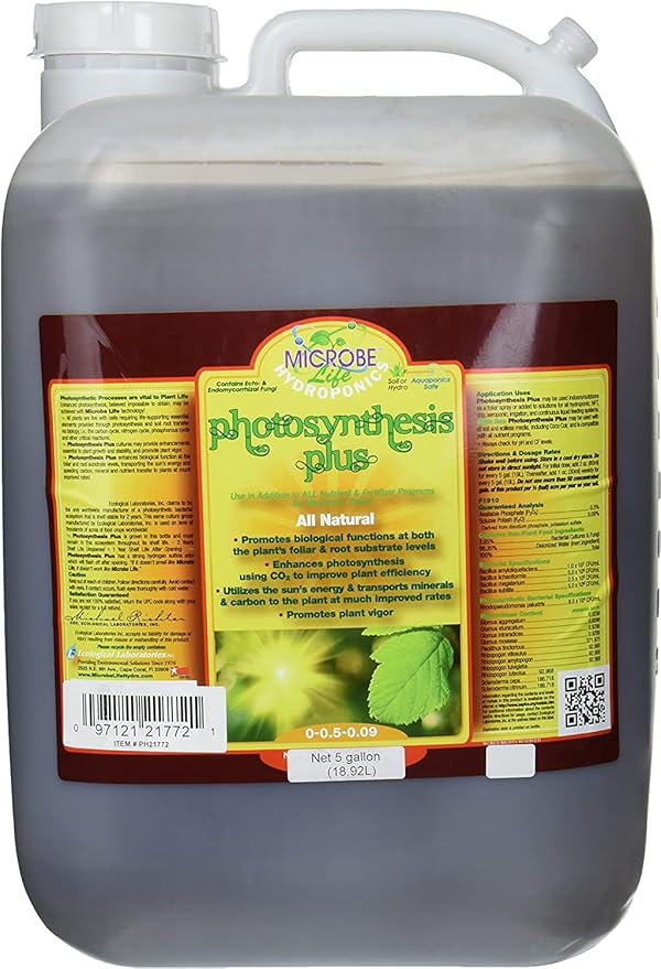 Microbe Life Hydroponics Premium Photosynthesis Plus to Grow Fruits, Vegetables, and Herbs, The Best Professional Big Bud Grow, Use with Any Feeding Systems Including Hydroponics or Soil, 5 Gallons
