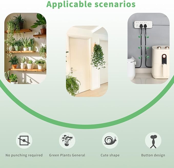 Snails Plant Wall Clips, Plant Climbing Wall Clips, Wall Clips for Plant Vines, Railscapes Plant Holder for Stairs (10, Green)