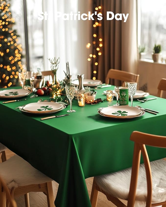 Pureegg Plastic Table Cloth Disposable 8 Pack, 54 x 108 Inch Table Cloths, St Patricks Day, Christmas Decorations, Tablecloths, Rectangle, Forest, Emerald, Plastic Cover, Leakproof & Sturdy, Green