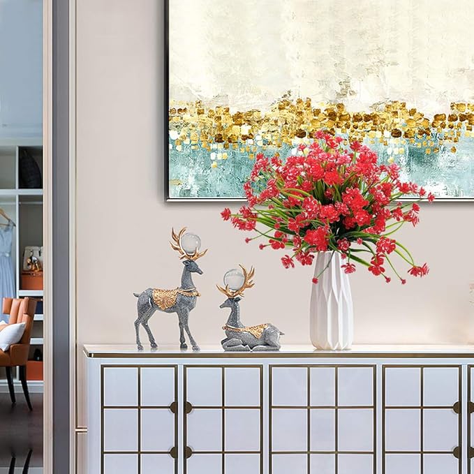 Artificial Flowers Outdoor UV Resistant Fake Plants Indoor Outside Hanging Planter Home Garden Decor, 10 Bundles (Red)