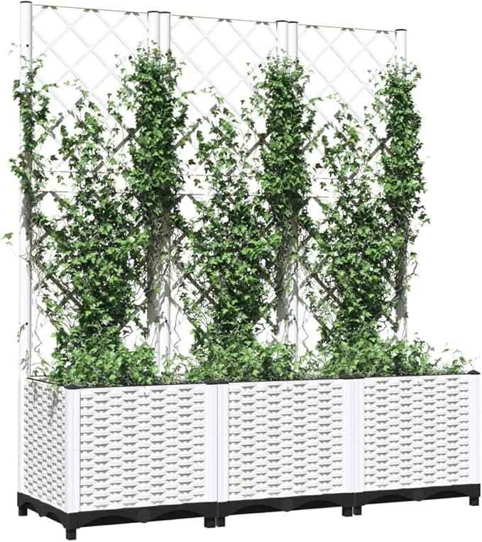 Garden Planter with Trellis, Trellis with Planter Box, Outdoor Raised Garden Bed for Climbing Plants, Raised Garden Bed Garden Planter Box, White 47.2"x15.7"x53.5" PP