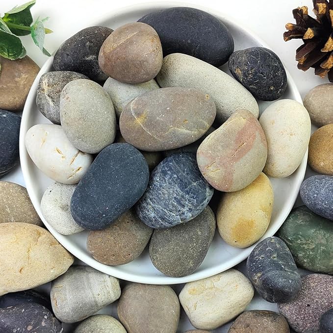 20lbs Natural River Rocks, 1"-2" Premium Pebbles for Garden and Landscape Design, Hand-Picked Smooth Stones for Fish Tank, Flower Pots, Indoor Water Fountains, Pathways, Backyard