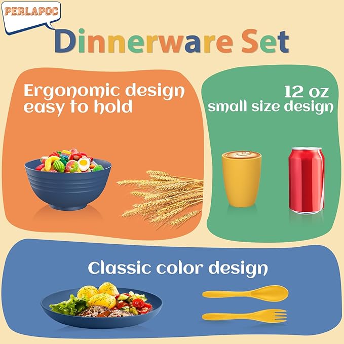 Wheat Straw Dinnerware Sets, 20 PCS Service for 4, Dishwasher & Microwave Safe Plates and Bowls Sets, Unbreakable Lightweight Outdoor Camping Dishes - Multicolor