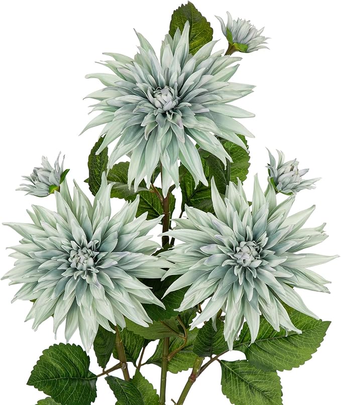 3Pcs Blue Artificial Dahlia Flowers 29.5" Fake Flower Silk Flowers with Long Stem Floral Arrangements Bouquets Faux Dahlias Flowers for DIY Wedding Party Centerpieces Decor Home Office Decoration