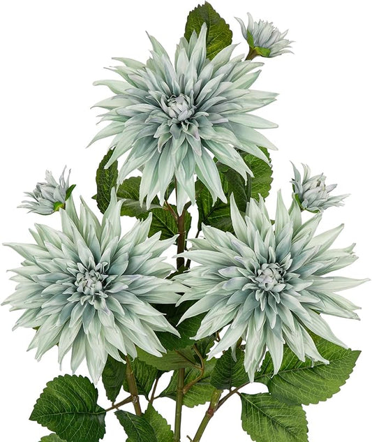 3Pcs Blue Artificial Dahlia Flowers 29.5" Fake Flower Silk Flowers with Long Stem Floral Arrangements Bouquets Faux Dahlias Flowers for DIY Wedding Party Centerpieces Decor Home Office Decoration