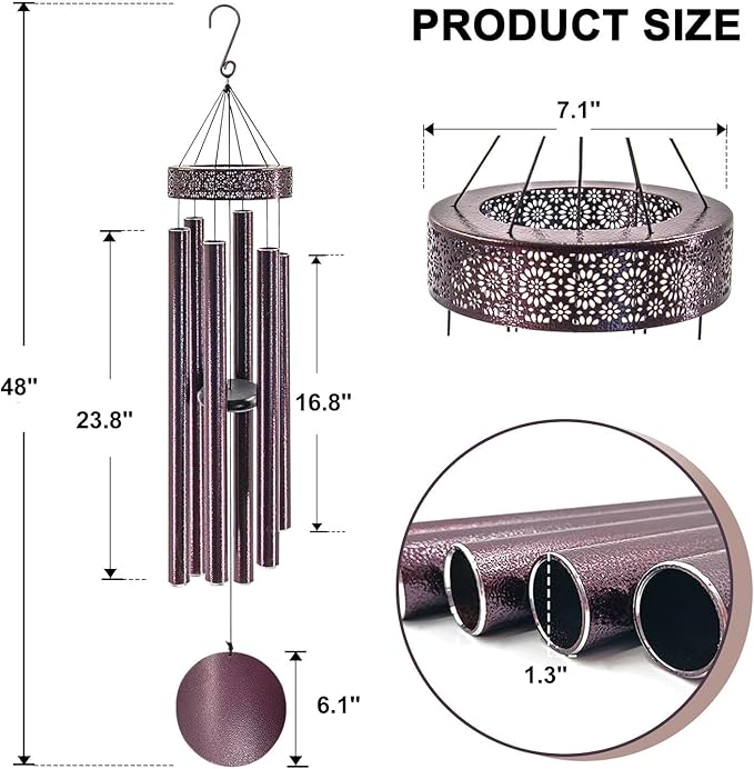 ASTARIN 48'' Wind Chimes for Outside Deep Tone - Large Windchimes with 6 Heavy Tubes, Memorial Wind Chimes Outdoor for Garden Hanging Décor,Sympathy Gifts，Bronze