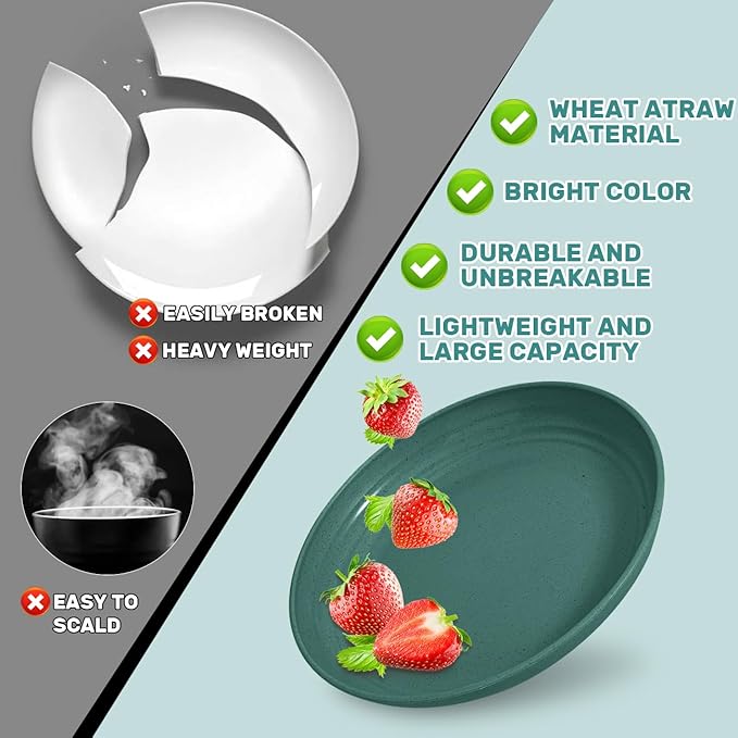 Wheat Straw Dinnerware Sets for 6 (42pcs), SGAOFIEE Plastic Plates and Bowls Sets, Dinner Plates, Pasta Bowls, Cereal Bowls, Microwave Dishwasher Safe Plates and Bowls Sets, Camping Dishes, Green