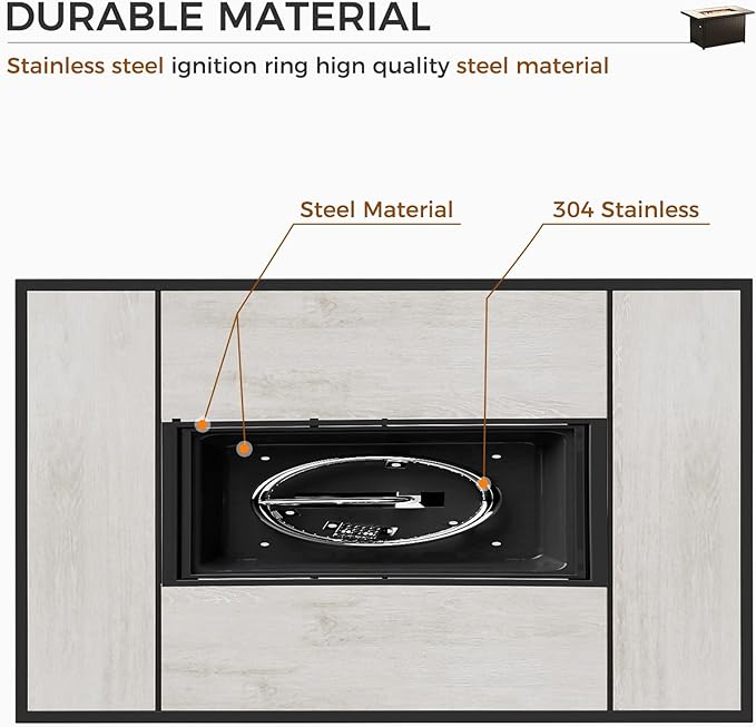 Grand patio 8-Piece Patio Furniture Set with 47" Fire Pit Table, Outdoor Conversation Set & 50,000 BTU 47 Inch Rectangle Propane Fire Pit with Water Resistant Blue Thick Cushions, Brown