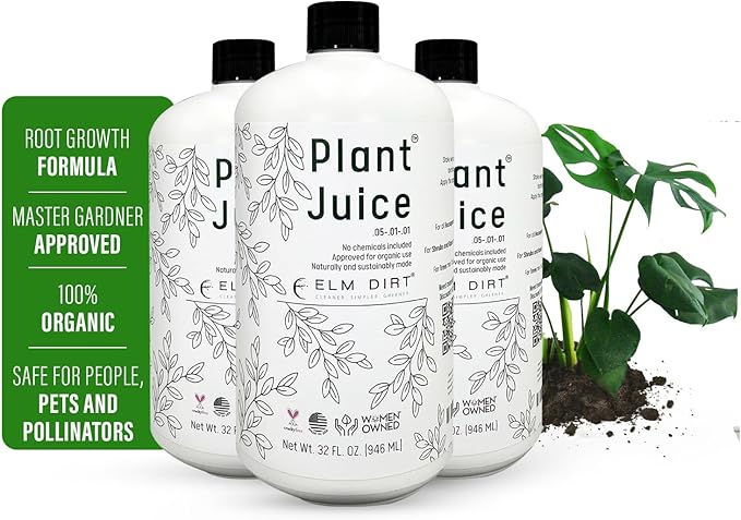 Elm Dirt Plant Juice Organic Fertilizer for All Purpose Plants - Plant Food Indoor House Plants | Liquid Plant Food Outdoor & Indoor Plant Fertilizer for Vegetables, Succulents & Hydroponics, 3Bottle