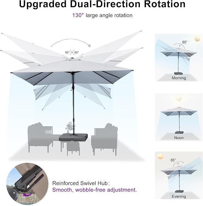 PURPLE LEAF 8' X 8' Swivel Outdoor Patio Aluminum Umbrella with Base Left-right Tilting Cantilever Offset Umbrella with UV Resistant Heavy Duty Fabric for Deck Pool Patio Backyard, Pebble Grey