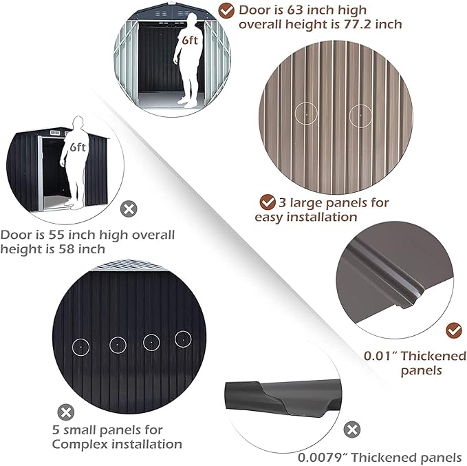 U-MAX 6x6 Storage Sheds & Outdoor Storage, Small Outdoor Storage Garden Outside Shed kit, Galvanized Metal Utility Shed for Backyard, Patio and Lawn