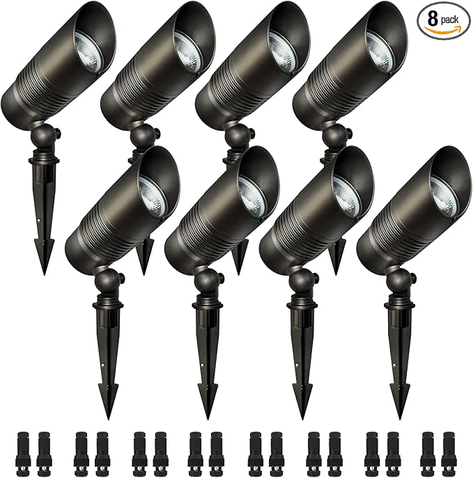 8-Pack Low Voltage Spot Lights, 2700K-5000K Adjustable, 7W, 580LM, IP65 Waterproof, CRI 90+, 12-24V AC/DC, Outdoor Landscape Light for Garden, Yard, Path, Bronze, ETL Listed