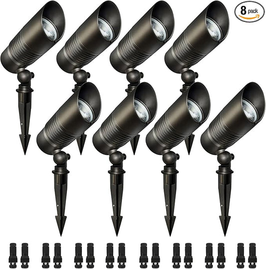 8-Pack Low Voltage Spot Lights, 2700K-5000K Adjustable, 7W, 580LM, IP65 Waterproof, CRI 90+, 12-24V AC/DC, Outdoor Landscape Light for Garden, Yard, Path, Bronze, ETL Listed