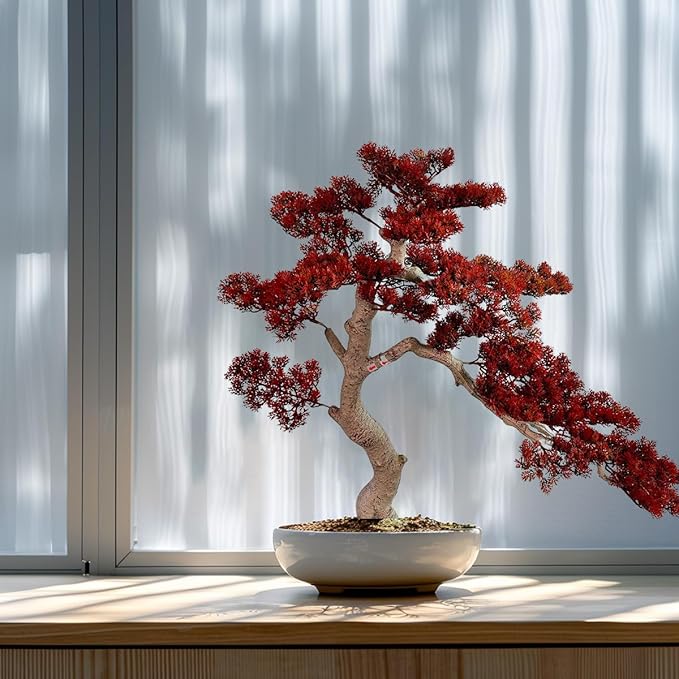 3ft（43in） Artificial Bonsai Tree Juniper Faux Plants Indoor Big Fake Plants Decor with Ceramic Pots for Home Table Office Desk Bathroom Shelf Bedroom Living Room Farmhouse Decorations (Red)
