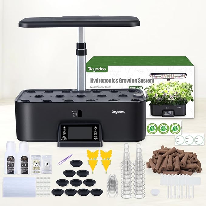 Indoor Gardening 17 Pods Hydroponics Growing System Kit Smart Lighting Setting, Herb Garden Planter with Full Spectrum Grow Light Provides Year Round Harvest - Black