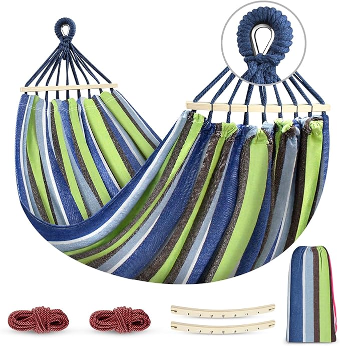 MOSFiATA Hammocks Portable Camping Hammock Upgraded 550lb Comfortable Fabric Hammock with Two Anti Roll Balance Beam and Sturdy Tree Straps for Camping, Patio, Backyard, Outdoor （Light Green）