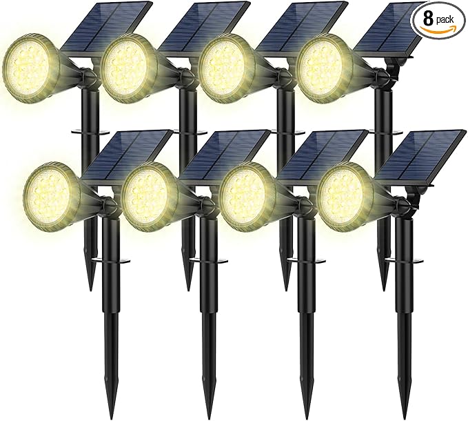 Solar Spot Lights Outdoor, 8 Pack Outdoor Solar Lights for Yard, 4 Lighting Mode Solar Landscape Spotlights with Auto On/Off, 2-in-1 Waterproof Wall Lights for Garden, Walkway (Warm White)
