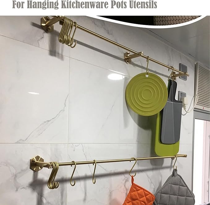 Solid Copper Brass S Hooks for Hanging Jeans Pan Pots Holder Rack Hangers Gold S-Shaped Hooks for Coffee Mugs Kitchenware Utensils Rail