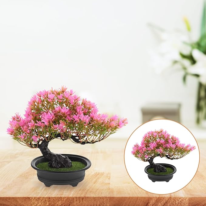 Artificial Bonsai Tree Flame Pine Faux Plants Indoor Small Fake Plants Decor with Plastic Pots for Home Table Office Desk Bathroom Shelf Bedroom Living Room Christmas Party Decoration 12.59x9.44 Inch