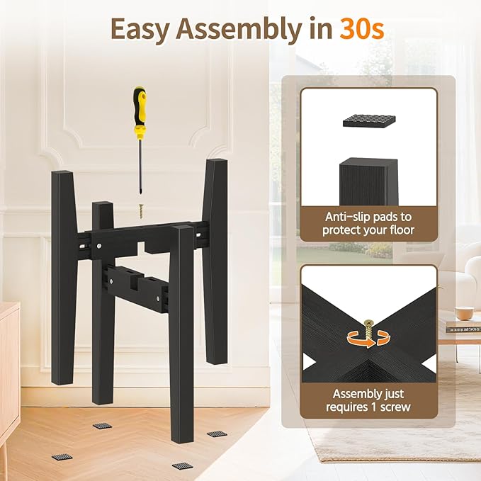 LASZOLA Bamboo Adjustable Plant Stand for Single Large Indoor Planters, Heavy Duty Floor Fern Holder Fits 8 to 12 Inch Pots, Mid Century Elevated Big Stool for Flower– Pot Not Included, Black, 1 Pack