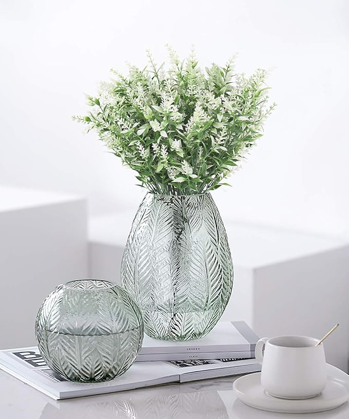 RECUTMS Artificial Plants Lavender, 8 Bundles Outdoor UV Resistant Greenery Fake Shrubs Simulation Plants Indoor Outside Hanging Planter Home Garden Decor (White)