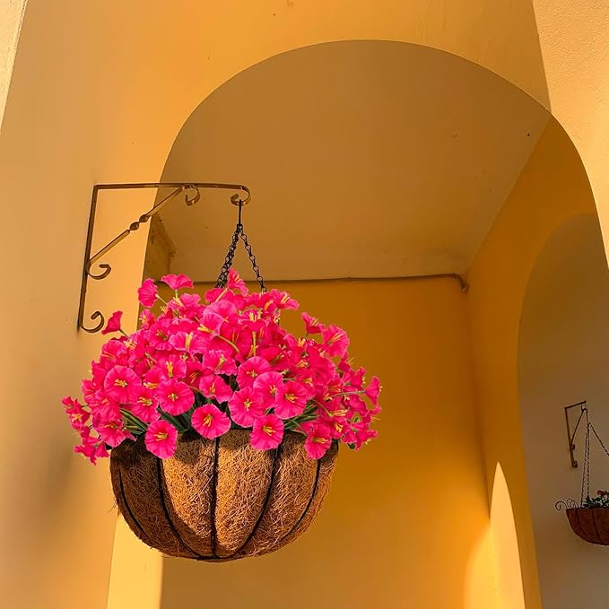 15 Bundles Artificial Flowers UV Resistant Outdoor Plants No Fade Faux Plastic Shrubs Fake Silk Flowers Window Box Garden Porch Home Decoration (Morning Glory Fuchsia)