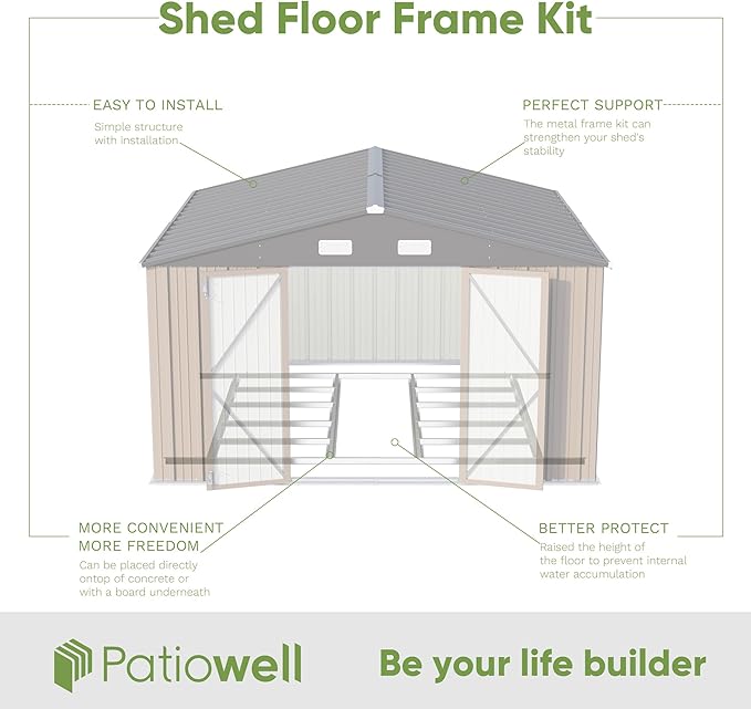 Patiowell 10 x 10 FT Outdoor Storage Shed with Floor Frame, Metal Yard Shed with Design of Lockable Doors, Utility and Tool Storage for Garden, Patio, Backyard, Outside use, Brown