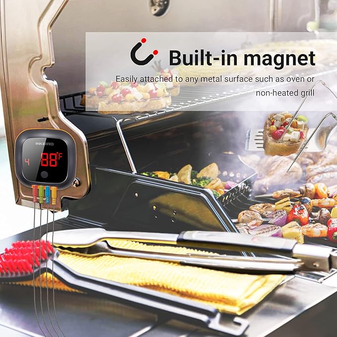 Inkbird Bluetooth Grill BBQ Meat Thermometer with 4 Probes Digital Wireless Grill Thermometer, Timer, Alarm,150 ft Barbecue Cooking Kitchen Food Meat Thermometer for Smoker, Oven, Drum