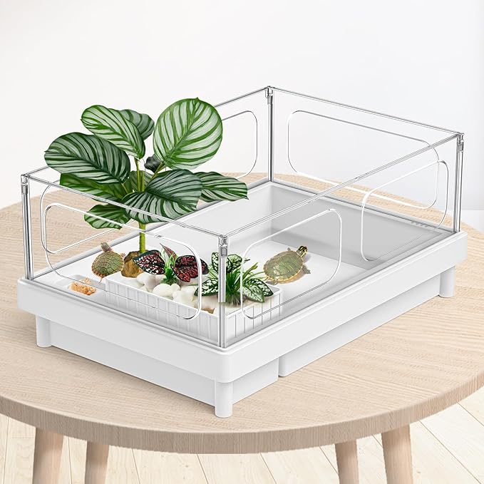 Reptile Artificial Plants, Big Terrarium Plants Decorations Supplies, Aquarium Fish Tank Plants, Amphibian Habitat Hideout Tank Accessories(L Set-3pcs/G)