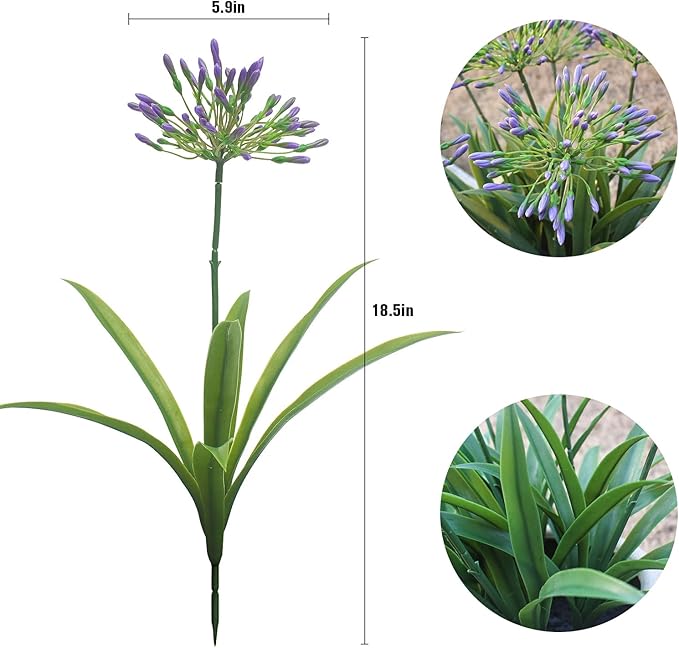 Artificial Flowers Plants for Outdoor Planters 8 Bundles Agapanthus Purple Flower Large Spring Summer Decoration 18.9 in Look Real Plasic Plant Agapanthus for Front Porch Decor
