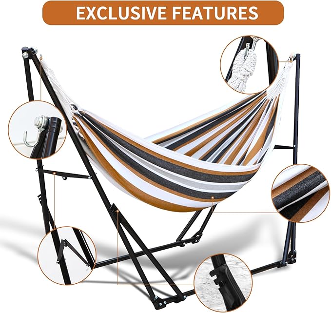 Hammock with Foldable Steel Stand,Frabic Tension Adjustable,Carrying Bag Included, 616 lbs Weight Capacity, Portable Suitable for Outside Garden Yard Outdoor Inhouse Cyan