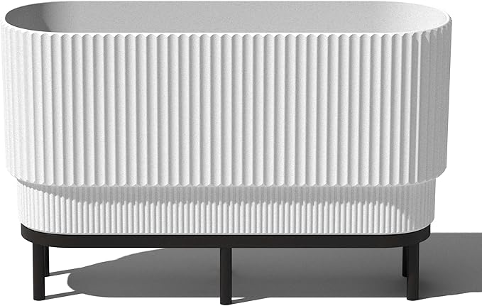 Veradek Demi Series Raised Long Planter for Indoor/Outdoor Use | Made from Plastic & Stone w/Wooden Stand | Modern Patio Décor for Flowers/Shrubs
